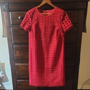 Talbots Red Eyelet Circle Lace Short Sleeve Shift Dress EUC